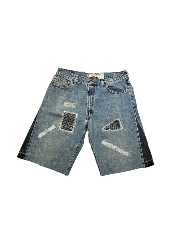 1-800 Vintage Now Patchwork Denim Shorts with Black Flares W 36