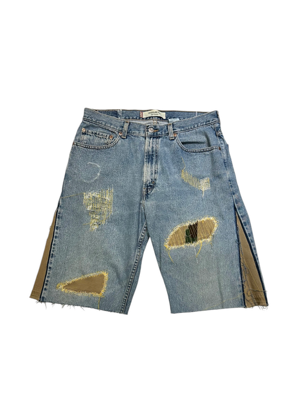 1-800 Vintage Now Distressed Denim Shorts with Khaki Flares W 34