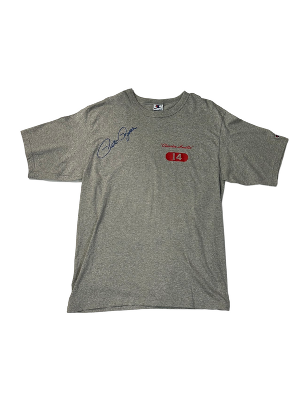 Vintage Signed Pete Rose Charlie Hustle Men's Grey Tee Size L