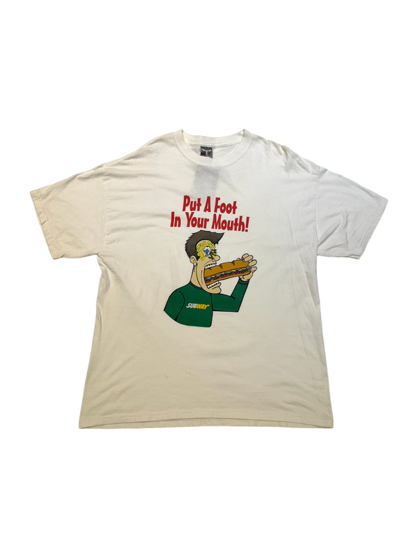 Vintage Put A Foot In Your Mouth Graphic White Tee Size XL