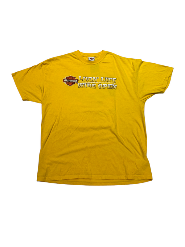 Vintage Harley Davidson Livin' Life Wide Open Yellow Tee Size 2XL