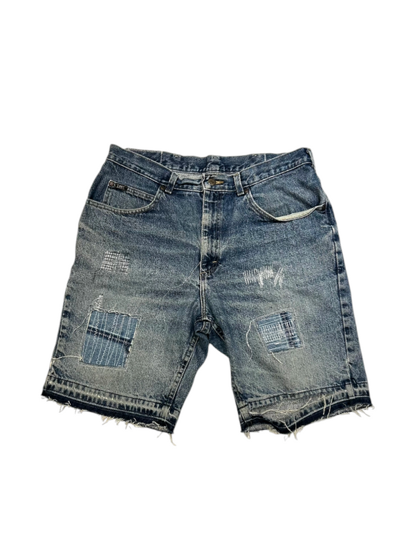 1-800 Vintage Now Blue Patched Men's Denim Shorts Size M