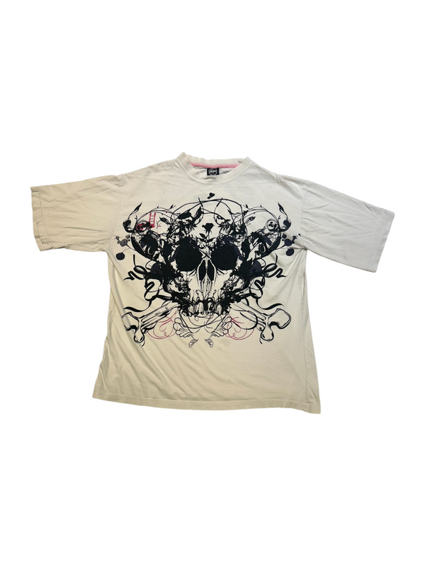 Vintage Full Skull Graphics White Tee Size XL