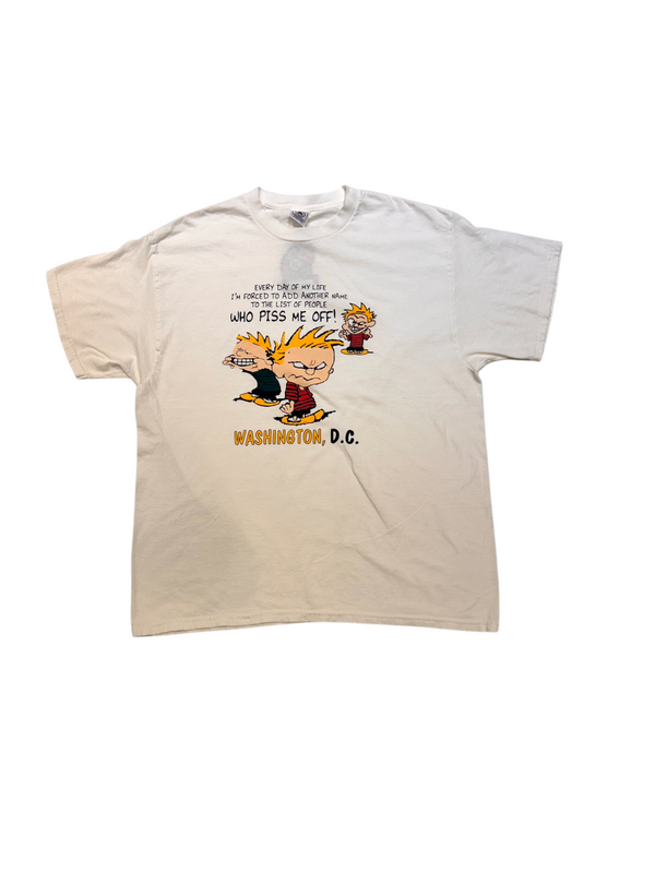 Vintage Washington DC Calvin and Hobbes White Graphic Tee Size XL