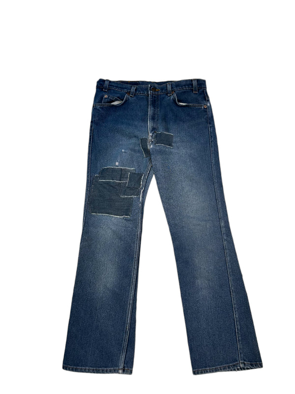 1-800 Rework Levis Blue Denim Patched Jeans W 35 L 32