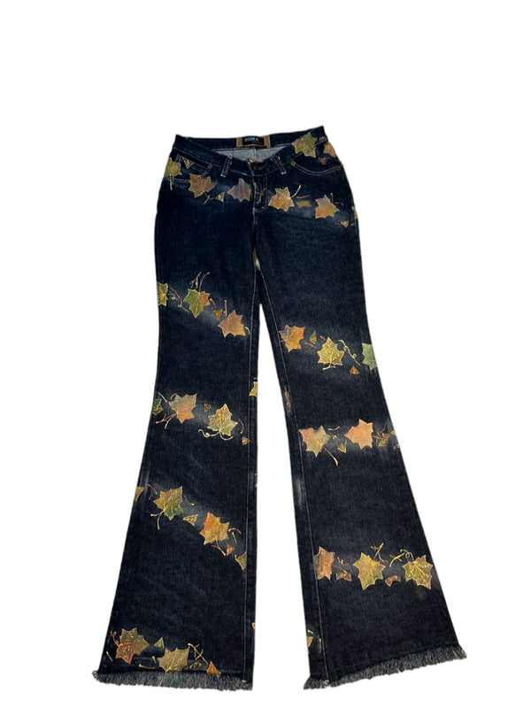 1-800 Rework Viera Hand Painted Autumn Flare Denim Jeans W 28