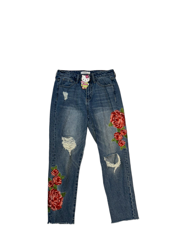 1-800 Rework Vintage Floral Embroidery Jeans Size 3