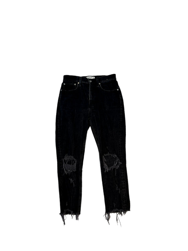 1-800 Rework Frayed Hem Black Distressed Jeans W 28